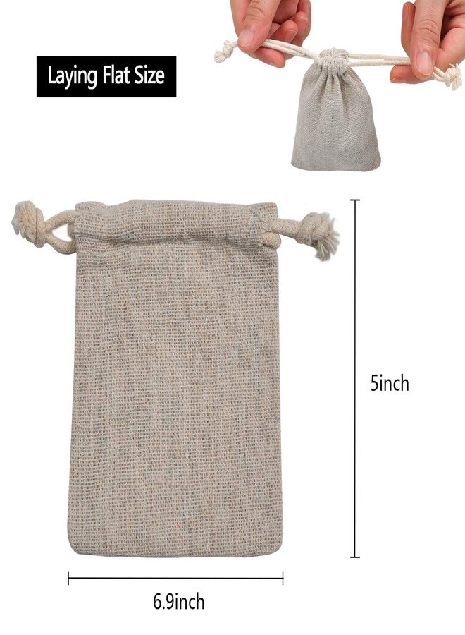 calary 50pcs 5x6.9 Inch Double Canvas Drawstring Bag Cotton Pouch Gift Sachet Bags Muslin Reusable Tea Bag - Image 5